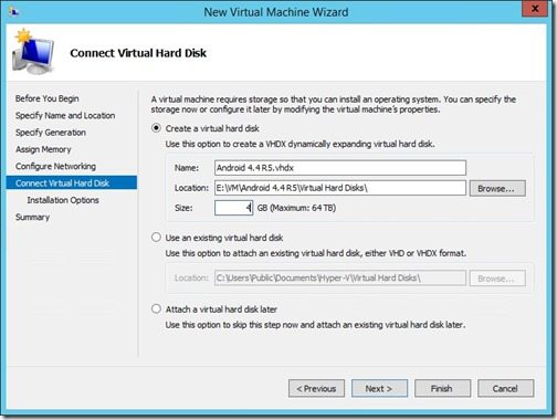 How to Create a VM for Android 4.4 R5-Connect Virtual Hard Disk