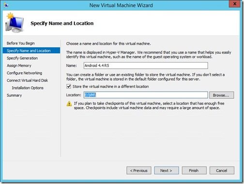 How to Create a VM for Android 4.4 R5-Specify Name and Location