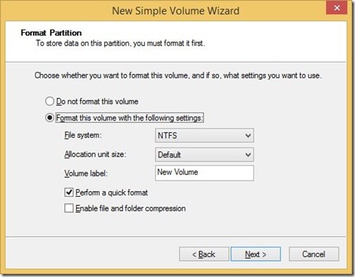  Nouvelle Partition de format de volume Simple 