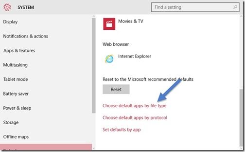 Windows 10 Edge - Choose default apps by file type