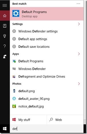Windows 10 Edge - Default Programs