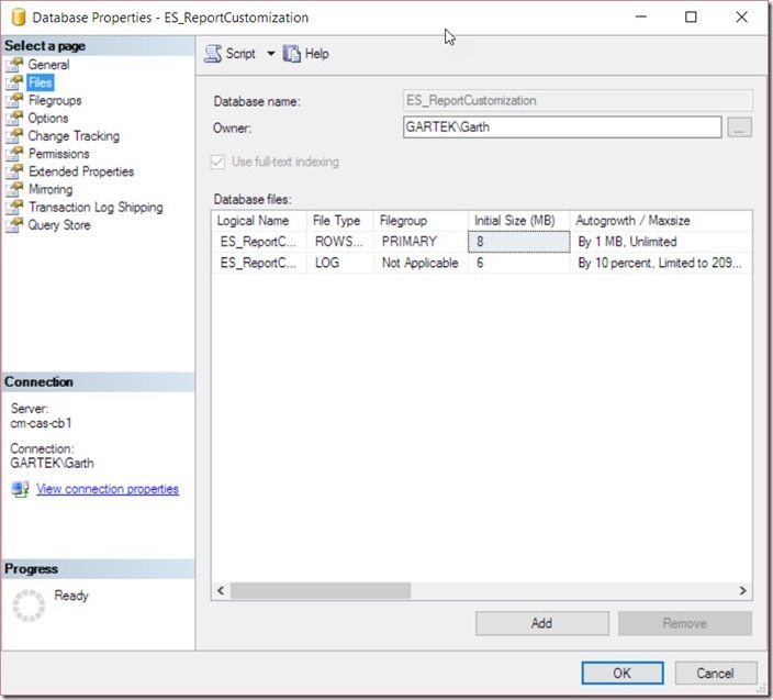 How to Define the Size of a SQL Server Database-Existing Database Step 2