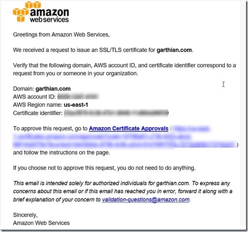 Installing W3 Total Cache and Amazon CloudFront on WordPress-Amazon Certificate Approvals