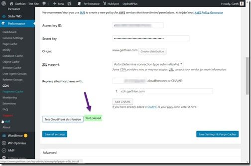 Installing W3 Total Cache and Amazon CloudFront on WordPress-Test Passed