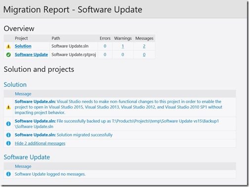 Unknown Report Version 9.0 in Visual Studio 2015-Migration Report