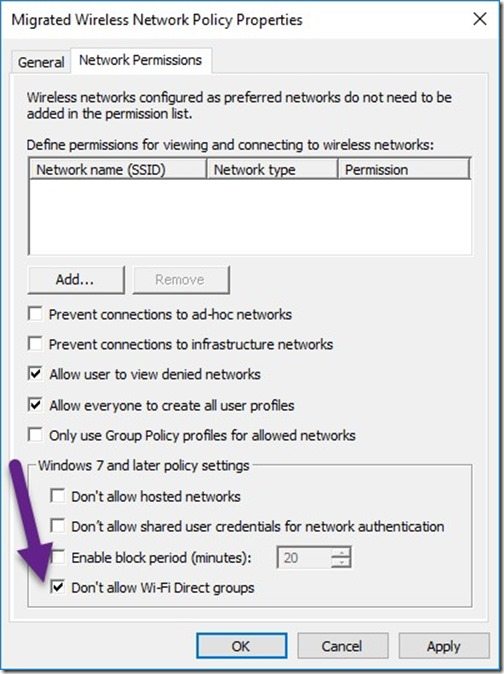 Troubleshoot Miracast - Migrated Wireless Network Policy Properties