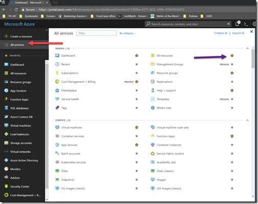 Customizing the Azure Portal - All Services