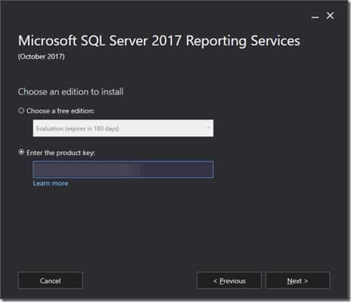 SQL Server Reporting Services 2017 - Enter Product Key