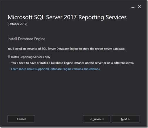SQL Server Reporting Services 2017 - Install Database Engine