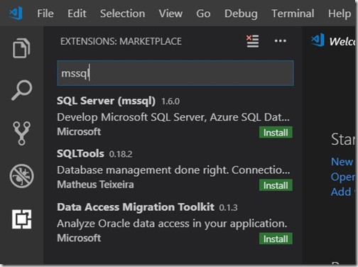 Visual Studio Code - Extensions - MSSQL