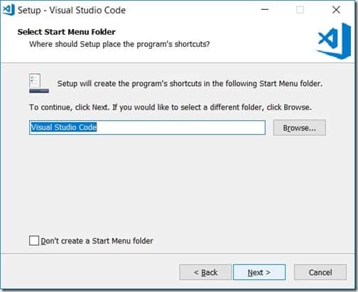 Visual Studio Code - Start Menu Folder