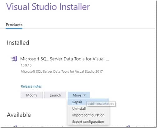 Project Incompatible - Visual Studio Installer