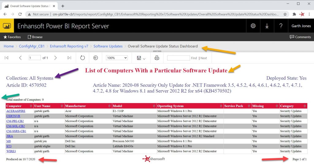 Report Standards - List of Computers With a Particular Software Update