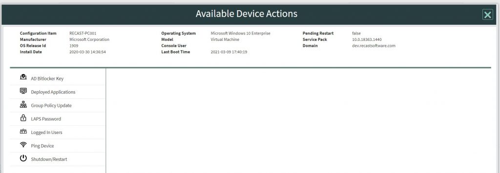 Features of Right Click Tools - Available Device Actions