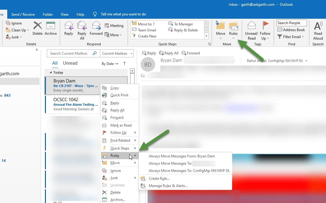 Creating an Outlook email rule