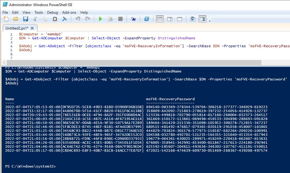 Querying AD computer for BitLocker Details using PowerShell