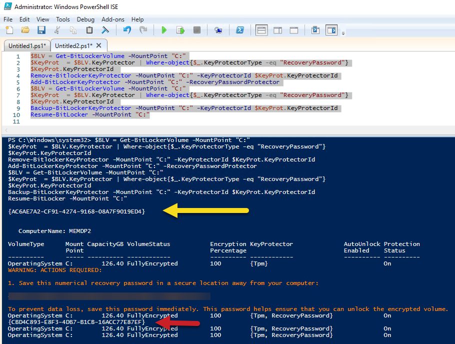 Using PowerShell to manually change and backup BitLocker recovery key to AD