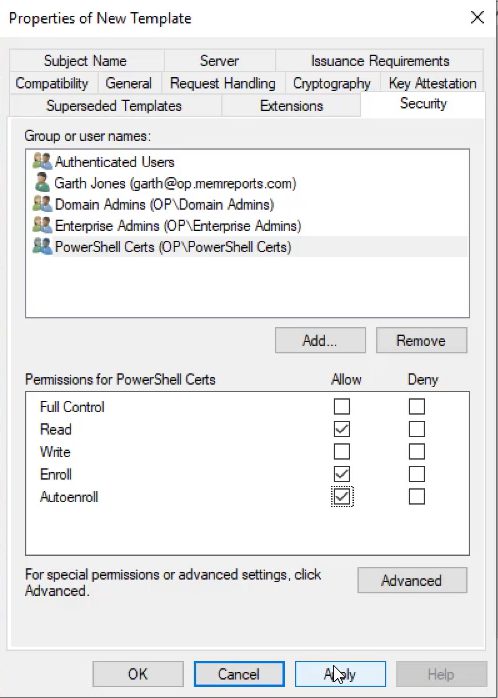 Allowing only PowerShell Certs AD group to Enroll within the template