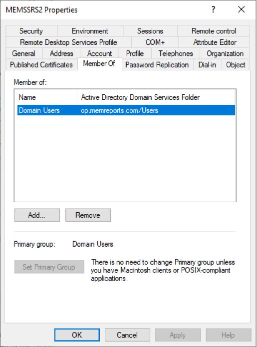 Domain User rights for ConfigMgr Reporting account. 