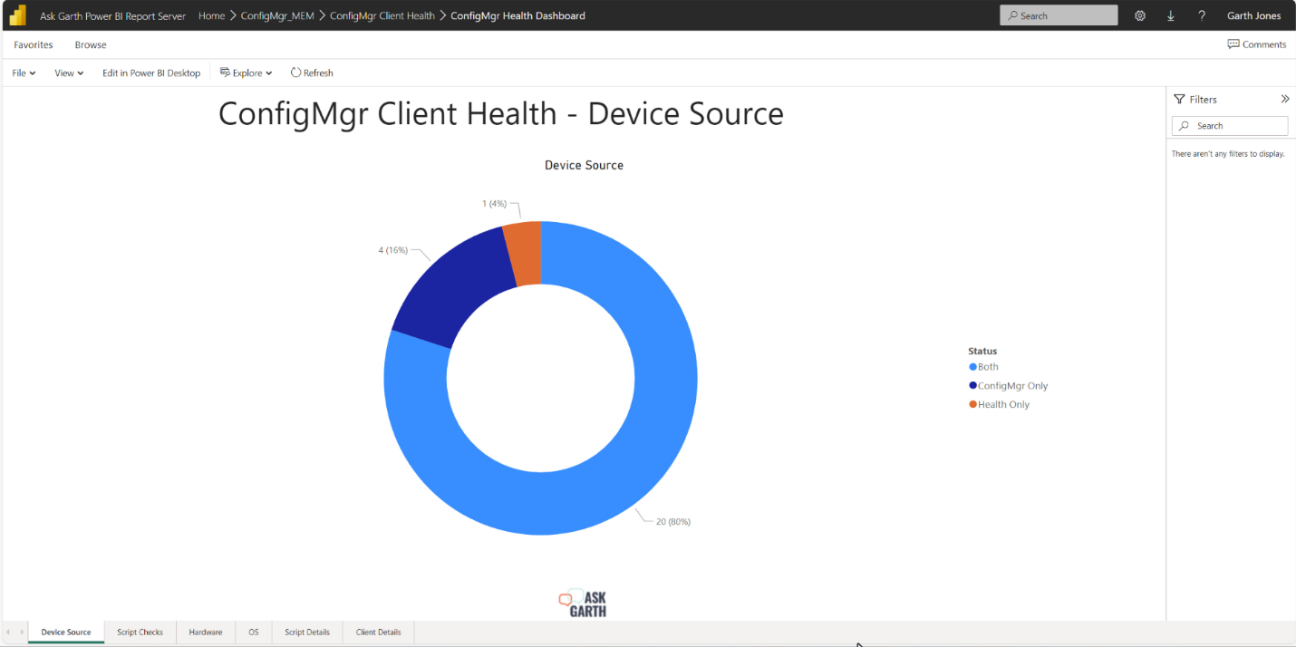 Power BI ConfigMgr Client Health - Device Source tab.