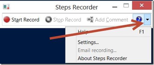 Problem Steps Recorder setting menu.